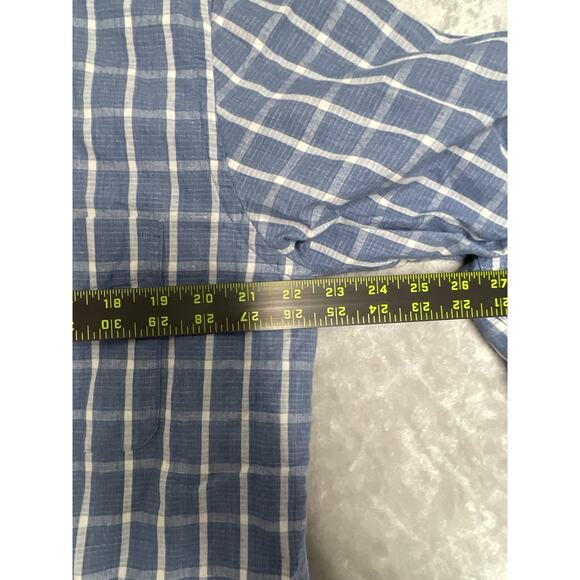 J. Mclaughlin Trim Fit Shirt Mens XL Blue Plaid Button Up Checked Linen Blend - Picture 6 of 10